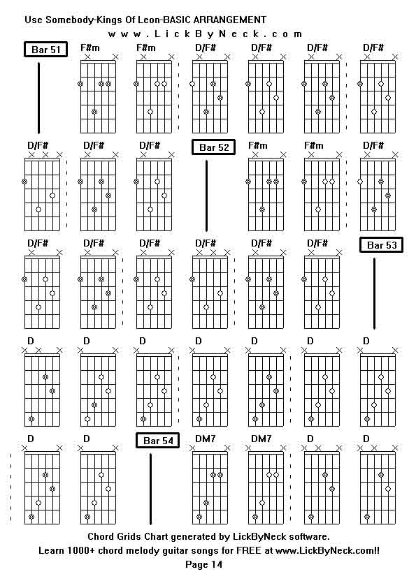 Chord Grids Chart of chord melody fingerstyle guitar song-Use Somebody-Kings Of Leon-BASIC ARRANGEMENT,generated by LickByNeck software.